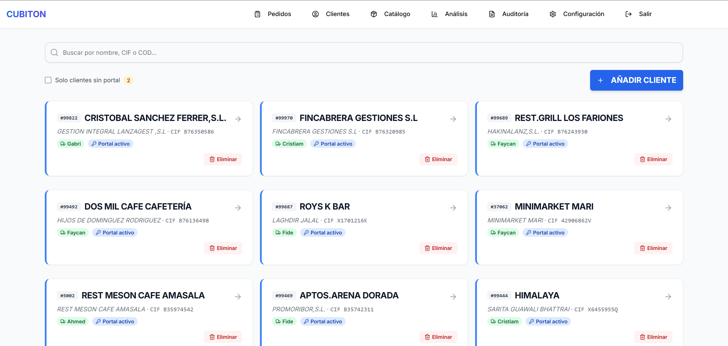 Panel CRM de Cubiton — gestión multi-tenant para distribuidores